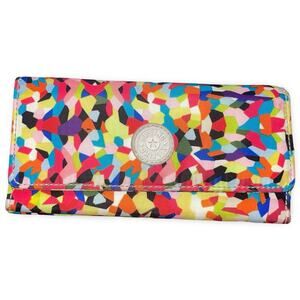 Kipling Money Land Large RFID Snap Wallet Multicolor Mosaic Nylon Organizer